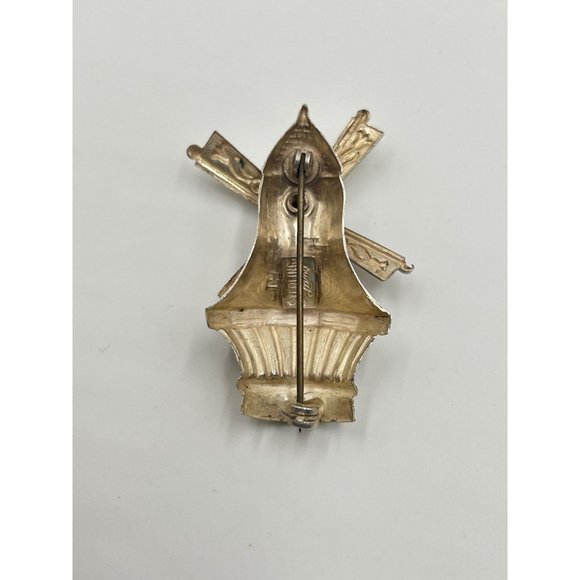 Sterling Silver Windmill Pin Brooch Signed By LANG Articulated Rotating Movable - Picture 8 of 9